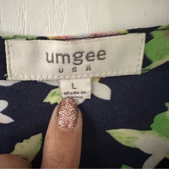 Umgee Navy Floral Boho Bell Sleeve Dress Large - Picture 8 of 11